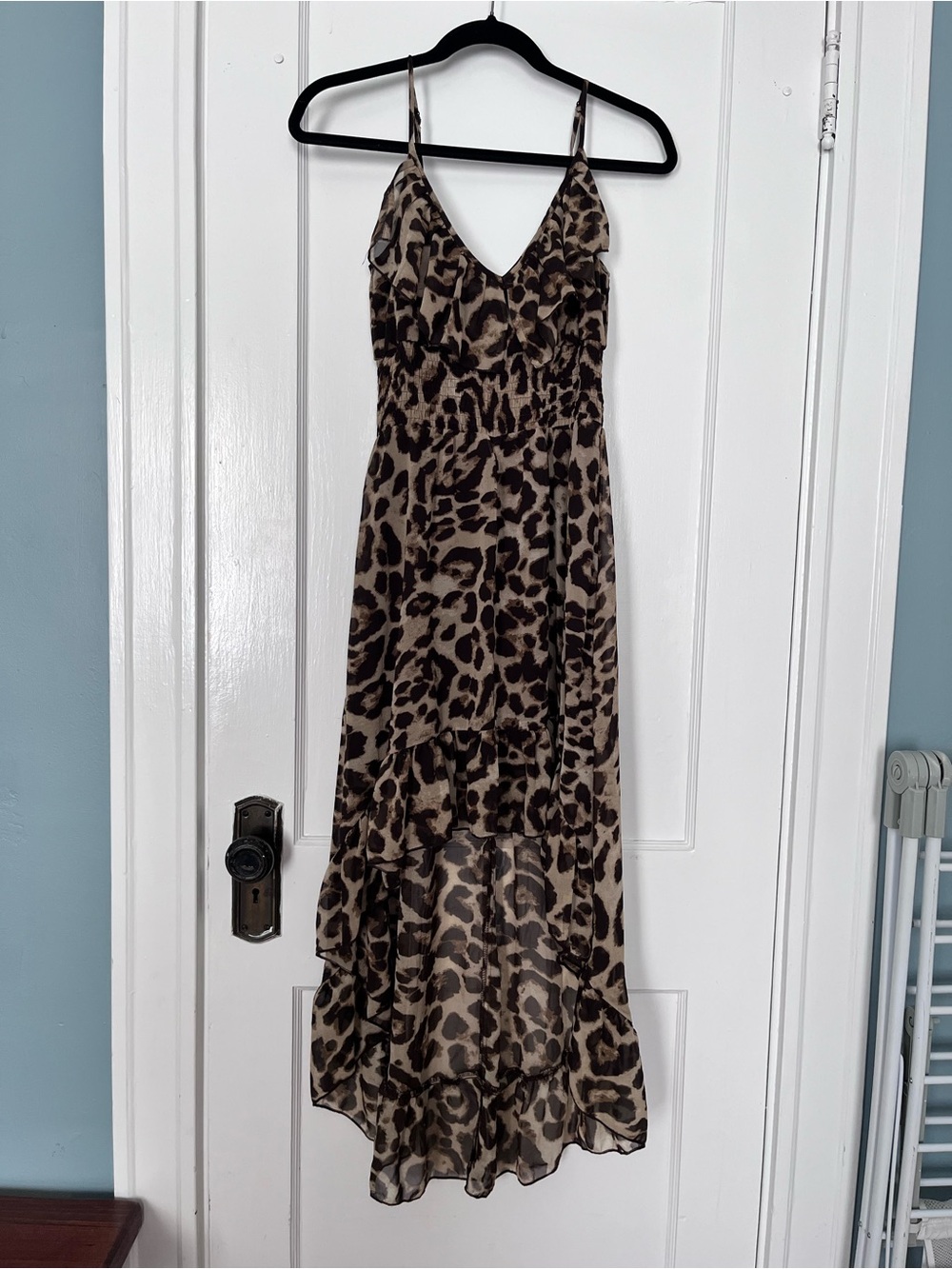 Leopard Print High-Low Slip Dress in Brown